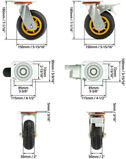 QWORK Schwerlastrollen 150mm Set - 2 Lenkrollen, 2 Bremsrollen
