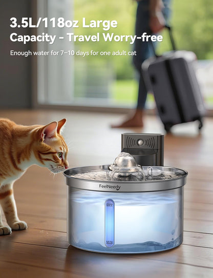 FEELNEEDY FN-W19 Katzenbrunnen Edelstahl kabellos mit Sensor 3,5 L