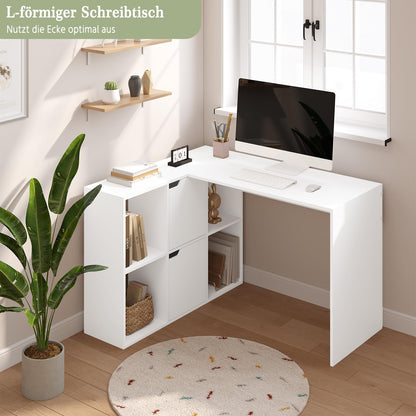 eSituro Eckschreibtisch L-Form – Weiss, 120x100 cm, mit Regalen