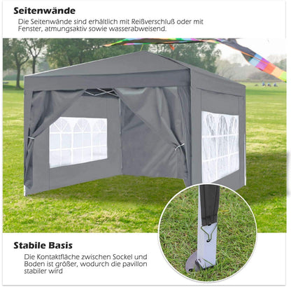 ISE Faltpavillon 3x3m mit Seitenwänden UV-Schutz 50+ – Grau
