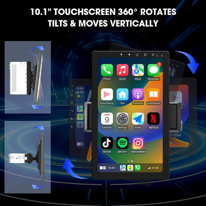 Haudio 1DIN Autoradio 10.1 Zoll drehbar - Wireless CarPlay/AA