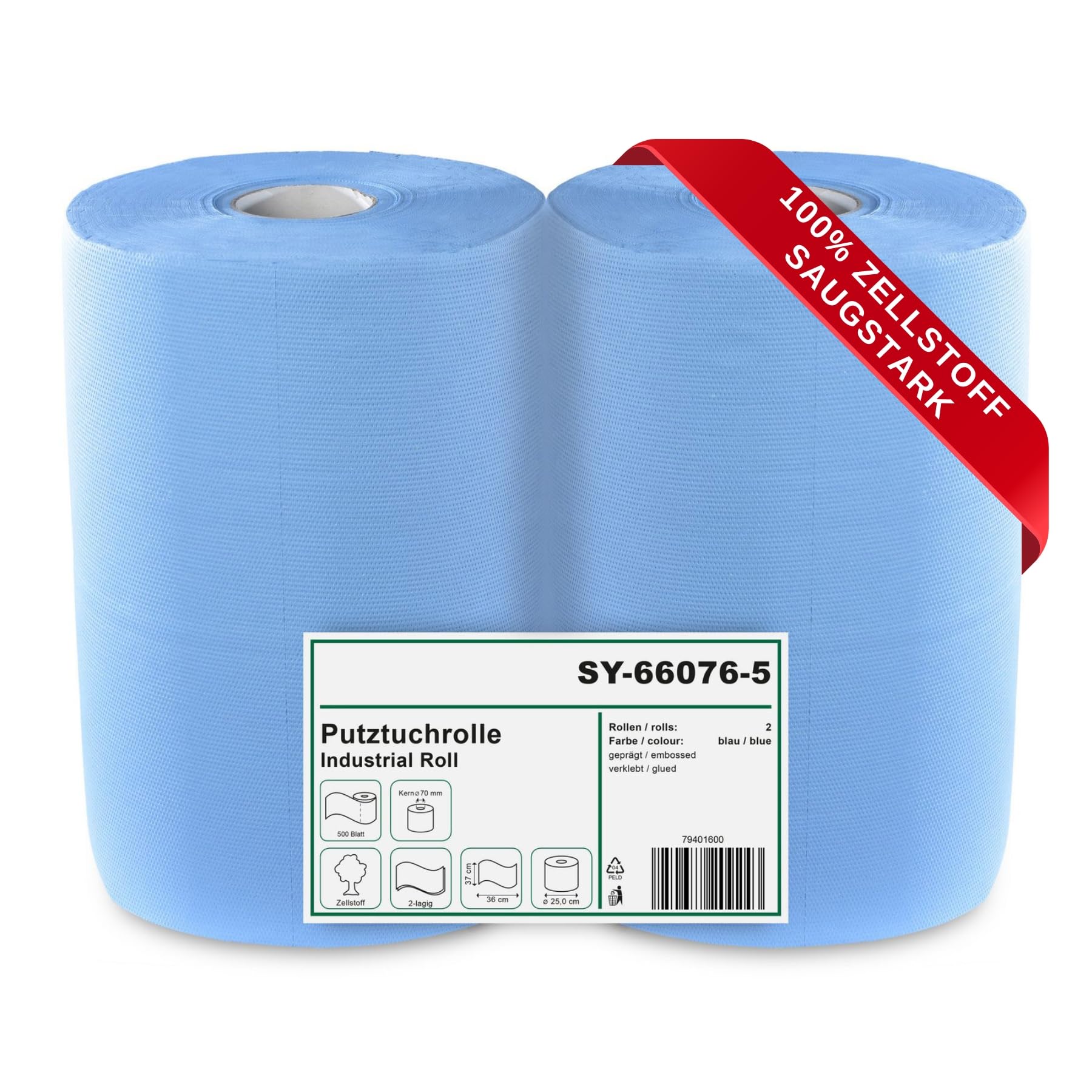Hypafol Putztuchrolle blau 2-lagig, 2 x 500 Blatt, 37 x 36 cm
