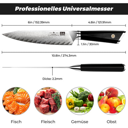SHAN ZU GYO Damastküchenmesser 15 cm, Allzweckmesser mit G10 Griff