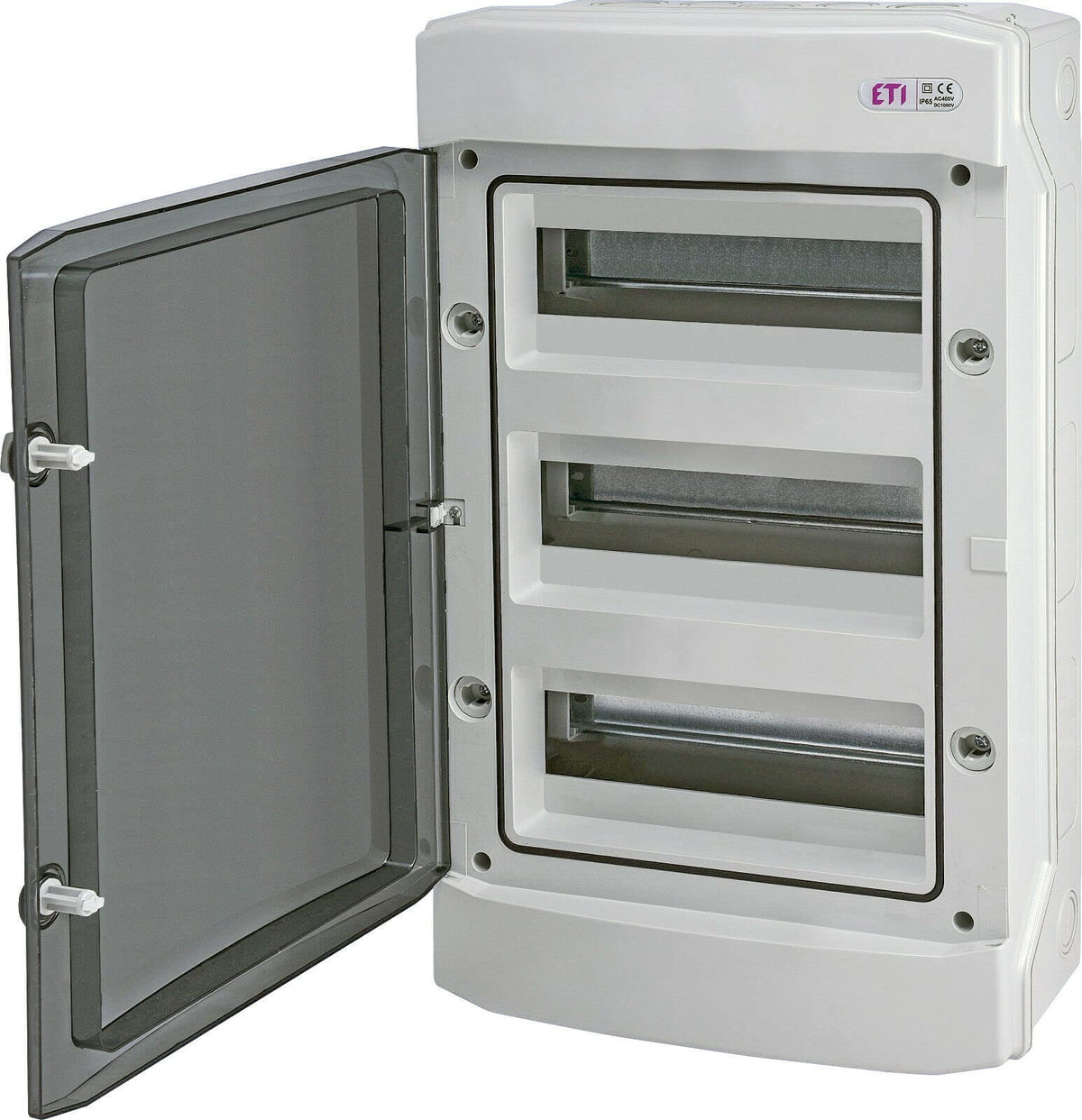 ETI Verteilerkasten Aufputz IP65 3-reihig 36 Module Feuchtraum, ABS-Gehäuse, transparente Polycarbonat-Tür