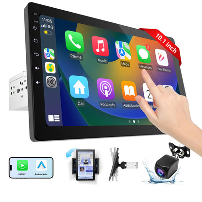 Haudio 1DIN Autoradio 10.1 Zoll drehbar - Wireless CarPlay/AA