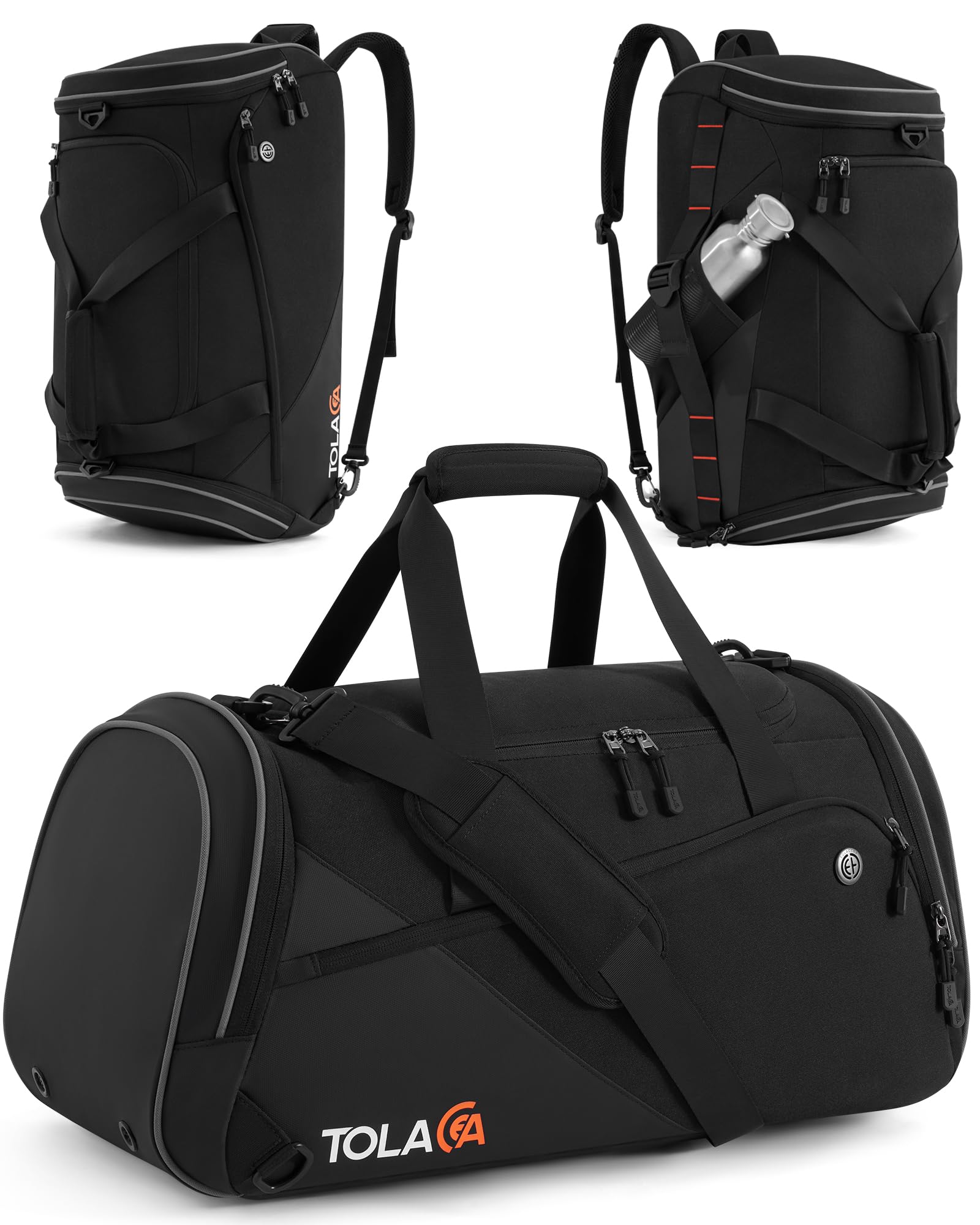 Tolaccea Sporttasche 47L mit Schuhfach & Nassfach, schwarz, aus wasserabweisendem Oxford-Material