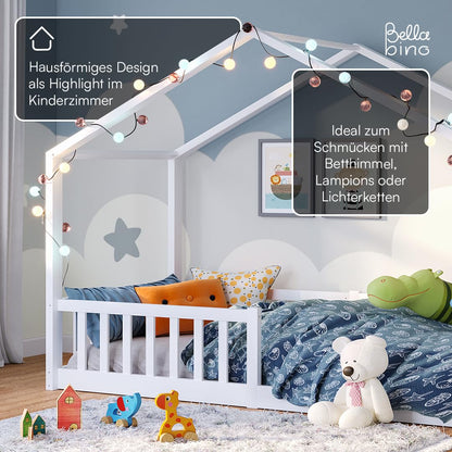 Bellabino Bia Montessori Hausbett – 90x200 cm Kiefer Weiss