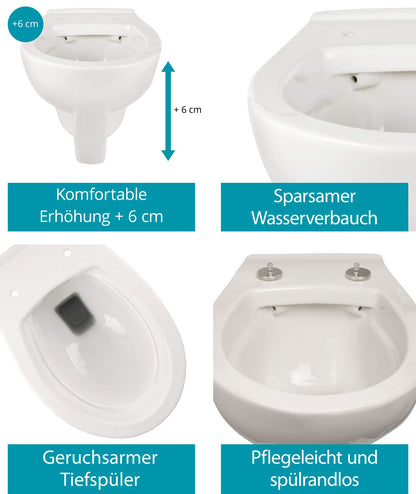 Calmwaters® Modern Plus erhöhtes Wand WC spülrandlos Tiefspüler weiss