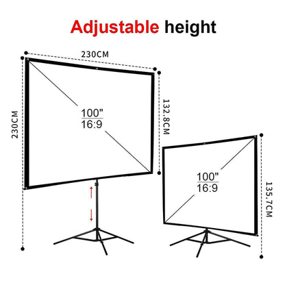 Projektor-Leinwand 100 Zoll mit Ständer - Tragbar 4K HD 16:9