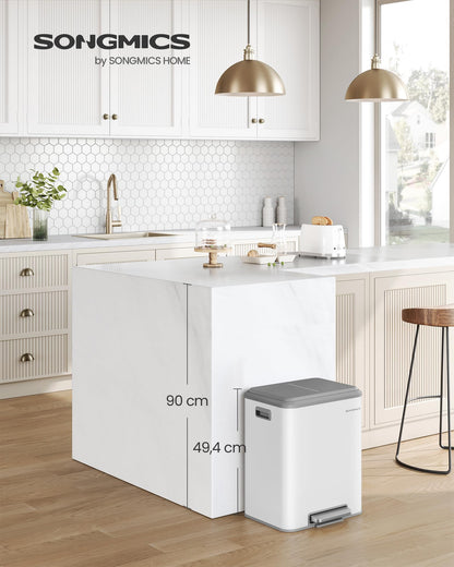 SONGMICS Mülleimer Küche, Mülltrennsystem 2 x 15 L, Softclose-Deckel