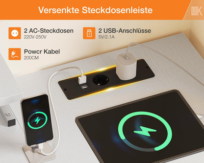 ODK Eckschreibtisch L-Form 140x80cm - Schubladen, USB, Weiss