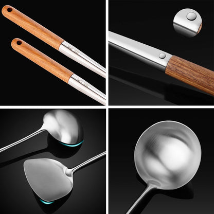 FJNATINH Wok Pfannenwender und Schöpflöffel Set aus 304 Edelstahl