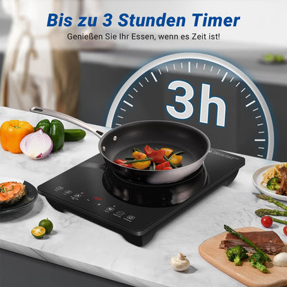 AMZCHEF Induktionskochplatte Einzel, 3500 W, Doppelring, 9 Stufen