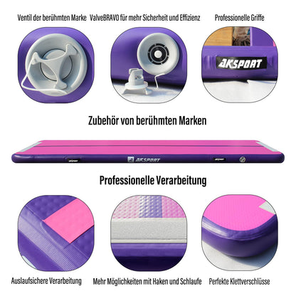 AKSPORT Air Matte Track aufblasbare Gymnastikmatte mit Luftpumpe