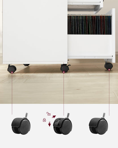 VASAGLE Rollcontainer OFC041W46 – Aktenschrank Weiss Holzmaserung