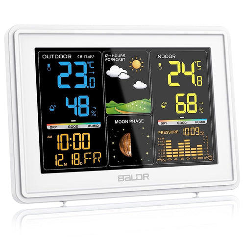 BALDR Funkwetterstation 359V2-WH mit Aussensensor und Farbdisplay zur Anzeige von Innen- und Aussentemperatur