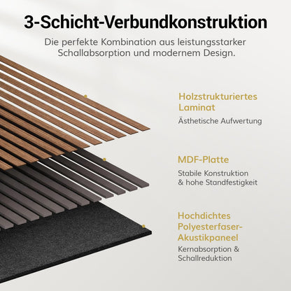 TONOR Akustikpaneele Holz 4er-Set, Wandpaneele 120x60 cm, Walnuss