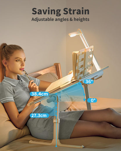 SAIJI Laptoptisch Betttisch mit LED Lampe – Verstellbar