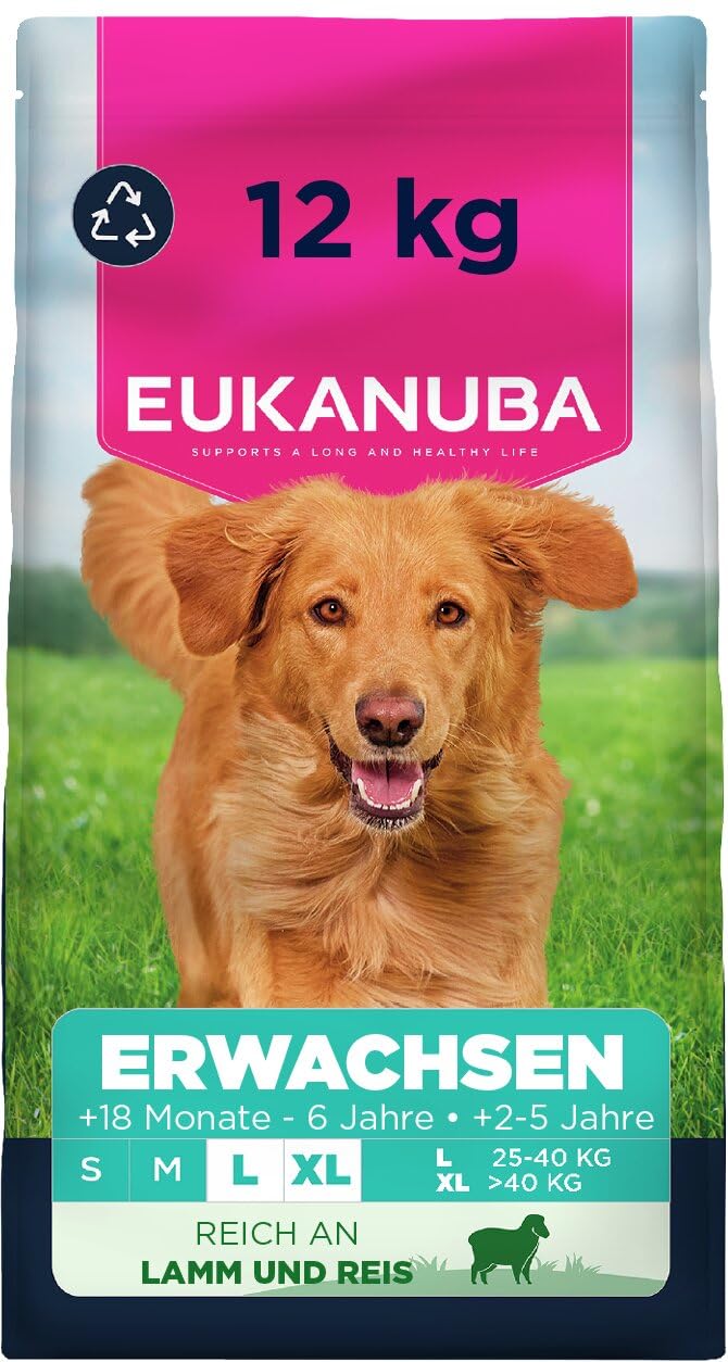 Eukanuba Trockenfutter mit Lamm und Reis für grosse Rassen 12 kg, sechseckige Kroketten
