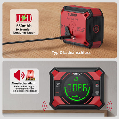 XUNTOP DL905 Digitaler Winkelmesser 3-in-1 mit Laser und LED-Display