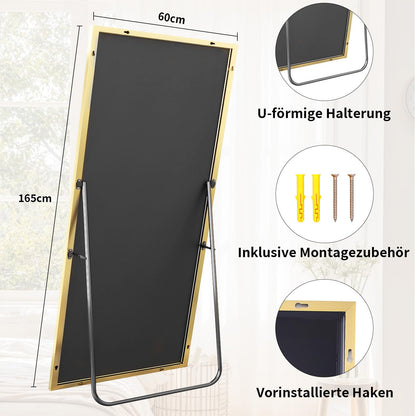 BEAUTYPEAK bruchsicherer Ganzkörperspiegel Standspiegel – 60x165 cm Gold