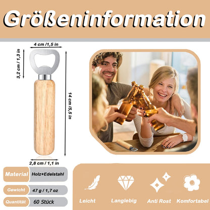 qhklew Flaschenöffner Holz, Kronkorkenöffner mit Holzgriff, 60 Stück