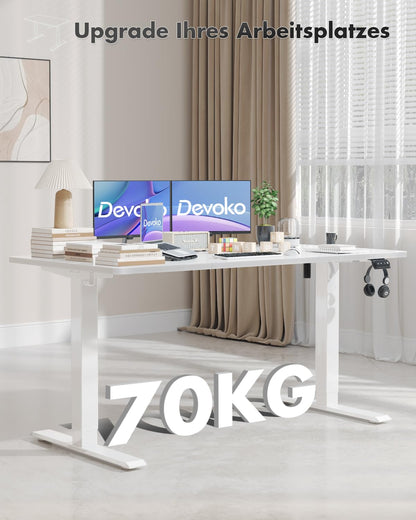 Devoko Elektrischer Steh-Sitz Bürotisch 140x60 cm Weiss