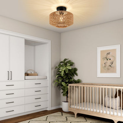Rayofly Deckenleuchte Rattan Boho HLF26 mit handgeflochtenem Schirm