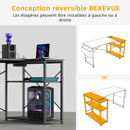 BEXEVUE Gaming Ecktisch 120x70 cm - Umkehrbar, Schwarz