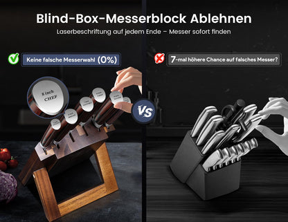 SYOKAMI Messerset 7-teilig mit magnetischem Akazienholz-Messerblock
