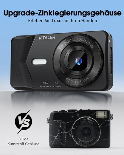 Vitaler A61 Digitalkamera 64MP 4K Kompaktkamera mit Doppelobjektiv