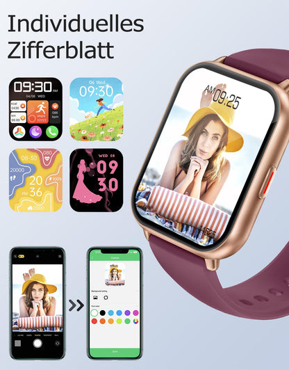 RUIMEN H1 Smartwatch Damen mit Telefonfunktion, 1,85-Zoll-HD-Display
