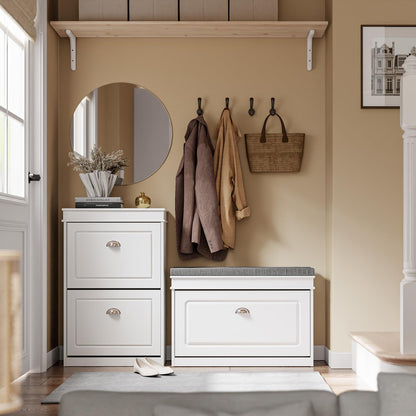 SoBuy FSR82-L-W schmale Schuhbank mit Sitzkissen Stauraum Weiss