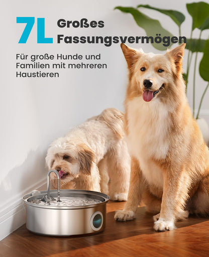 oneisall Trinkbrunnen für Hunde 7L, Edelstahl mit LED und Filter