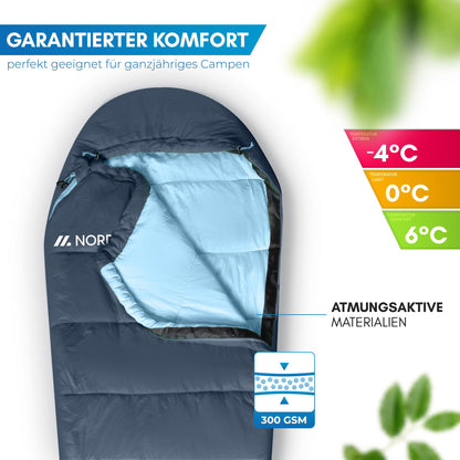 NORDMUT® Ultraleicht Mumienschlafsack - 3-Jahreszeiten 250 GSM