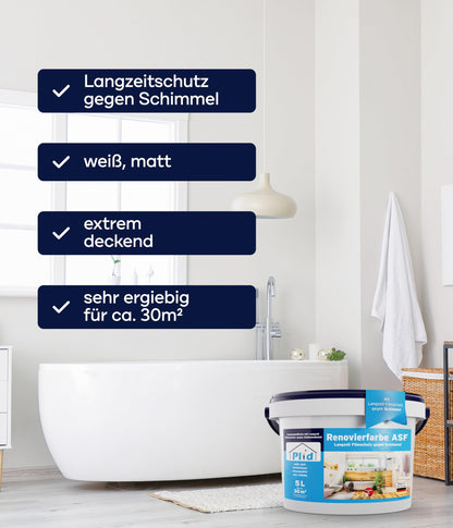 Plid® Anti Schimmel Renovierfarbe Innen Weiss 5L - Sanier-Set