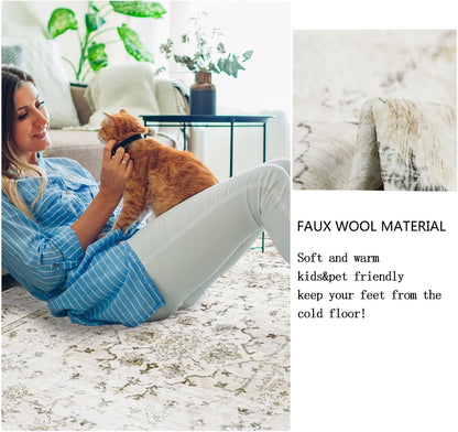 Homcomodar Boho Kurzflor Teppich Wohnzimmer - Beige 160x230cm