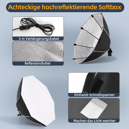 FGen Softbox Fotostudio Set SFB630 mit 60 W LED und 150 cm Stativ