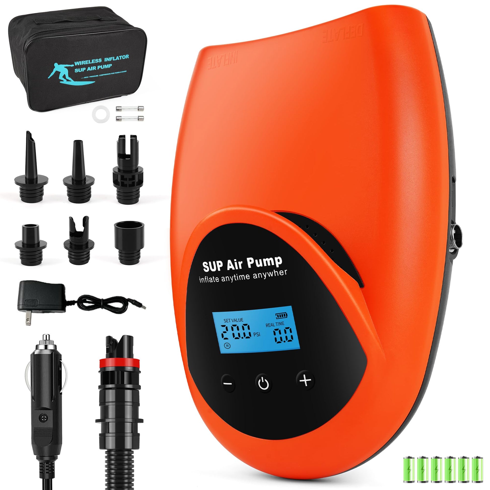 Tonsim Elektrische SUP Pumpe, 20 PSI Akku Luftpumpe mit LCD-Anzeige zum Aufpumpen von SUP-Boards