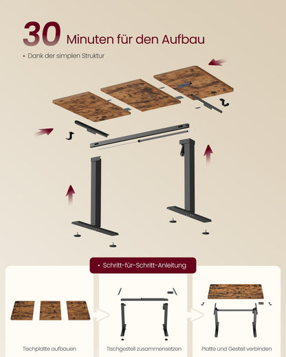 VASAGLE Höhenverstellbarer Schreibtisch 120 x 60 cm, vintagebraun