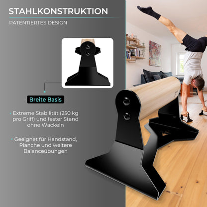 PULLUP & DIP Liegestützgriffe mit Buchenholz-Griff und Stahl