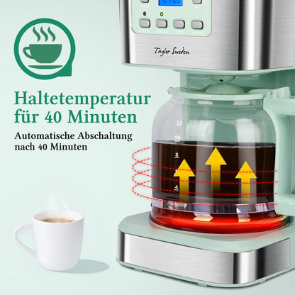 Taylor Swoden Filterkaffeemaschine mit Timer, 1,5 L, 12 Tassen, Grün
