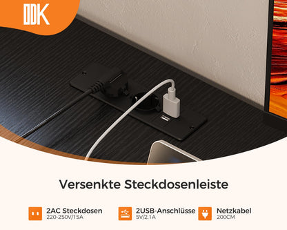 ODK Eckschreibtisch L-Form - Schwarz, 135x100 cm, Schubladen, Steckdose