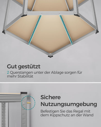 SONGMICS Eckregal 5 Ebenen, Schwerlastregal aus Metall, 875 kg
