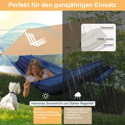 WADEO Camping Tarp wasserdicht 4 x 3 m, Zeltplane mit Stangen, Khaki