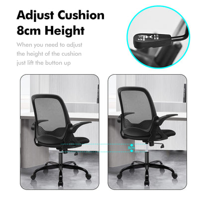 KERDOM Bürostuhl 933 – Ergonomisch, klappbare Armlehnen, Schwarz