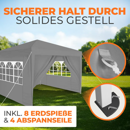 Kronenburg Faltpavillon 3 x 3 m, wasserdicht, UV-Schutz 50+, Grau