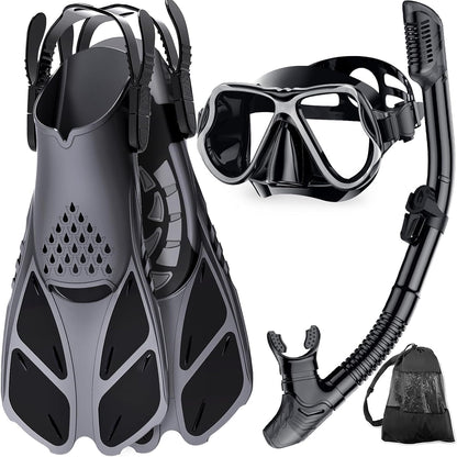Zenoplige Schnorchelset Erwachsene 3-in-1, Tauchmaske und Flossen mit Dry-Top-Schnorchel