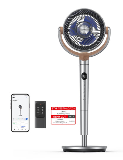 DREO Smart Standventilator mit Wi-Fi, 20 dB leise, höhenverstellbar
