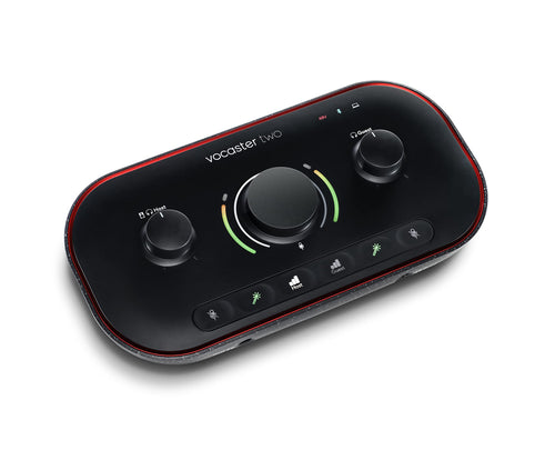 Focusrite Vocaster Two Podcast Audio-Interface – 2-Kanal. Dunkles 2-Kanal Audio-Interface für Mikrofone zur Podcast-Produktion und Streaming am Computer.